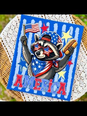 🇺🇸  🦝  YOUTH America Patriotic Raccoon 4th of July Funny Graphic Tee🇺🇸